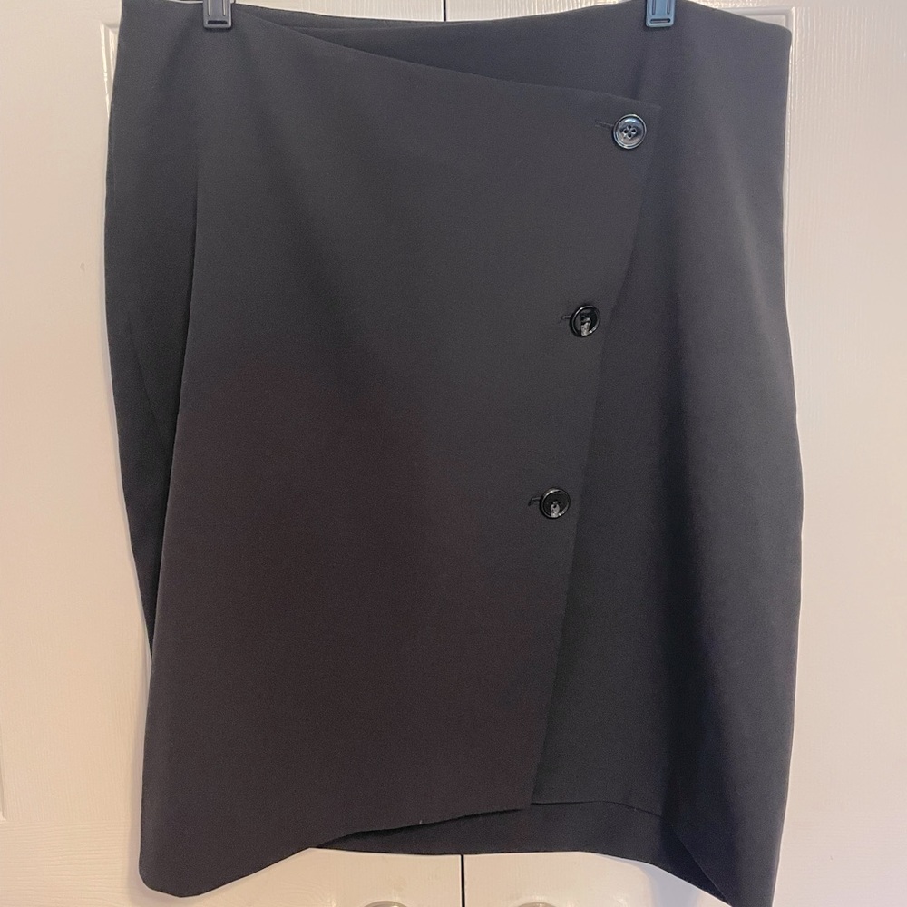 Express Asymmetrical Button Stretch Pencil Skirt, Black, Size Large